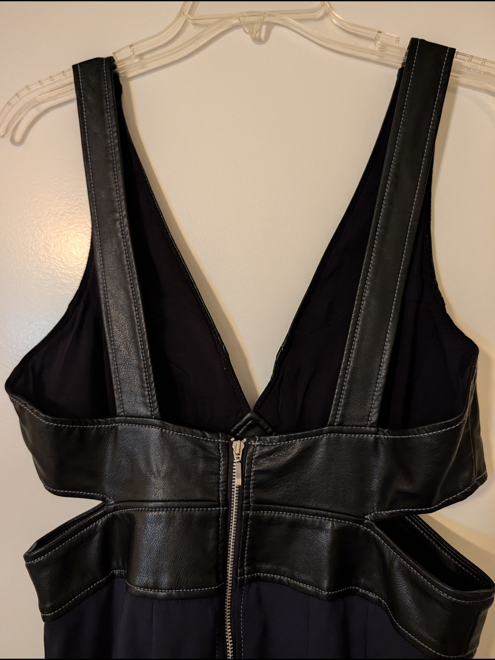 Vegan Leather/Mixed Media Cutout Midi Dress - Navy/Black- Anthropologie - Picture 7 of 13